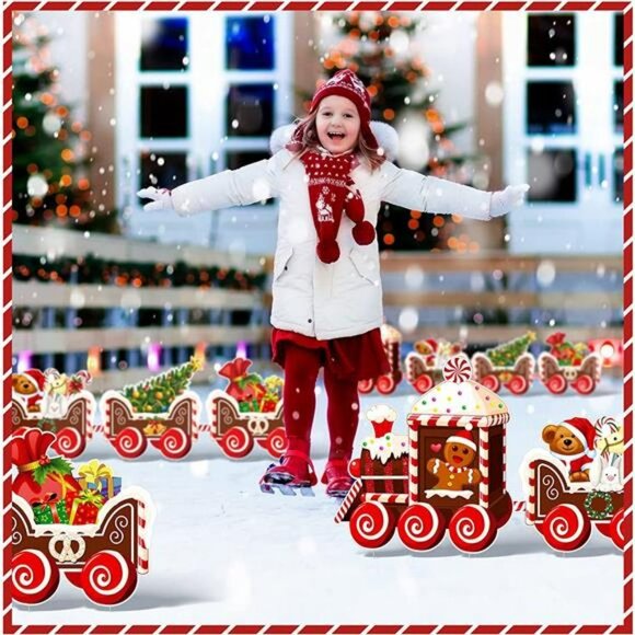 4pcs Train Gingerbread Santa Snowman Heart with 8 Yard Stakes (Warm Style) - Picture 4 of 5